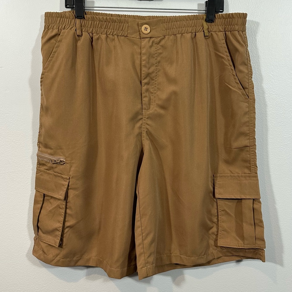 Brown tan elastic waist cargo shorts size XL